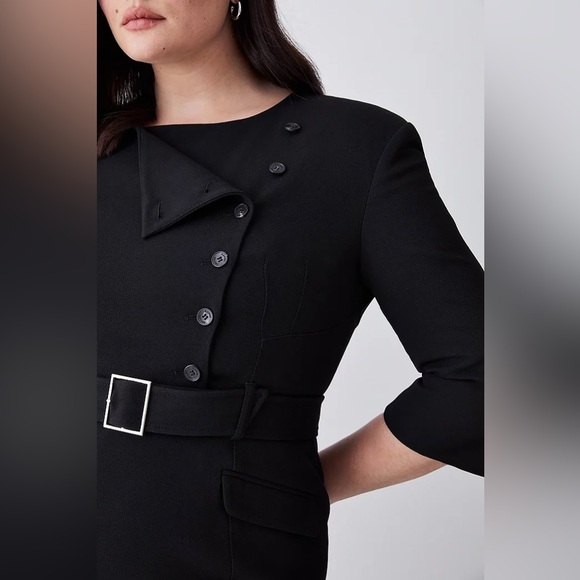 Karen Millen Plus Structured Crepe Strong Shoulder Dress Black 14 - Picture 4 of 11